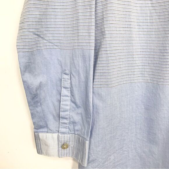 J. Jill Blue Contrast Stripe Button Up Long Sleeve Cotton Tunic Blouse - Picture 10 of 13